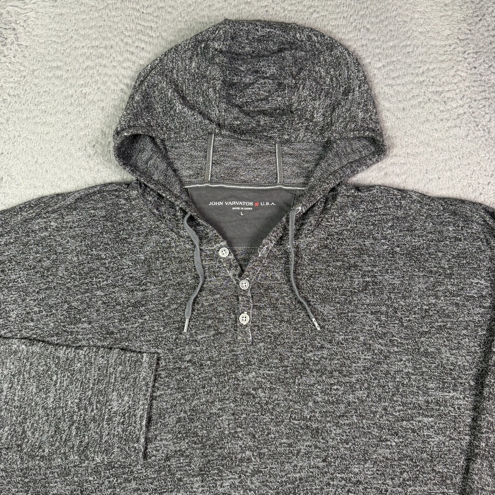 John Varvatos Hoodie Mens L Gray Pullover Lightweight Hooded Henley Shirt